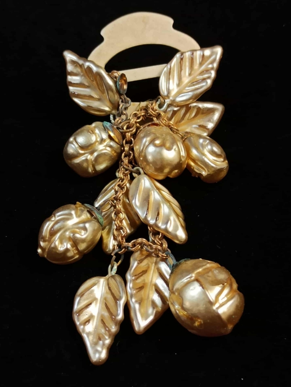Vintage 40s Lucite Fruit Dangle Brooch Cream Gold Cluster Statement Pin